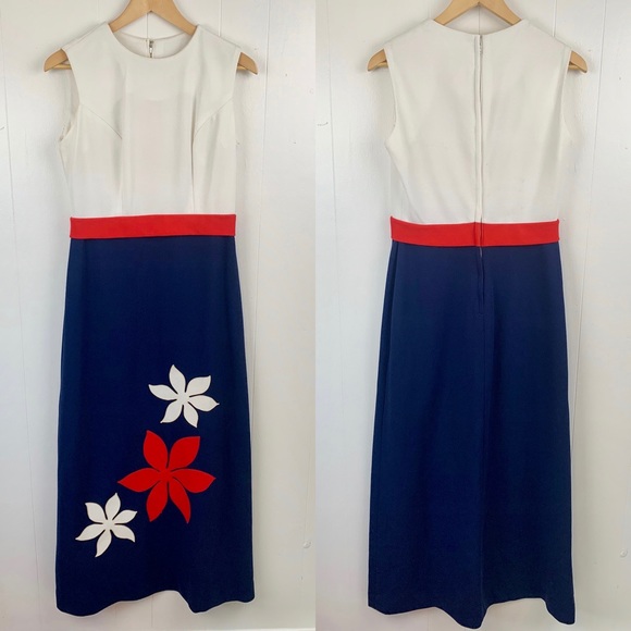 VINTAGE 1960's Red White Blue Maxi Dress | H13 - Picture 3 of 8